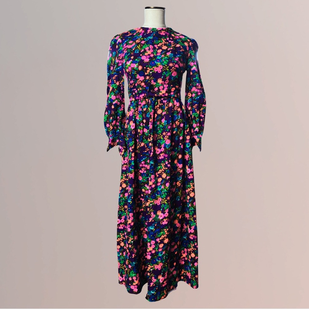 🔥SOLD🔥VINTAGE 1970s Barkcloth Dayglo Dress